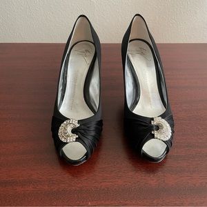 Giuseppe Zanotti Black Satin Peep Toe Pumps